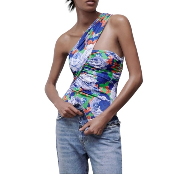 Zara NWT Women’s One Sleeve Asymmetric Floral Body Suit‎   Sz S - Picture 1 of 10